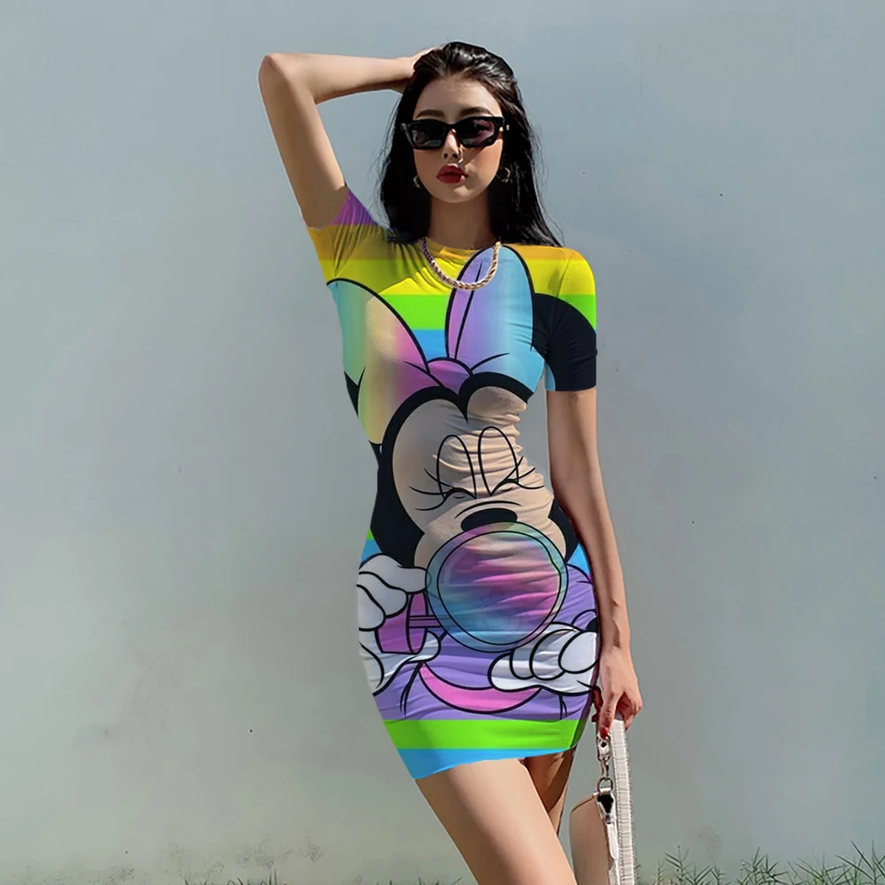 Мини-платье женское летнее Облегающее с коротким рукавом и круглым вырезом |