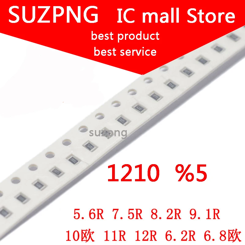 

100 шт., резистор 1210 5% SMD, r, 10R, 11R, r, шт.