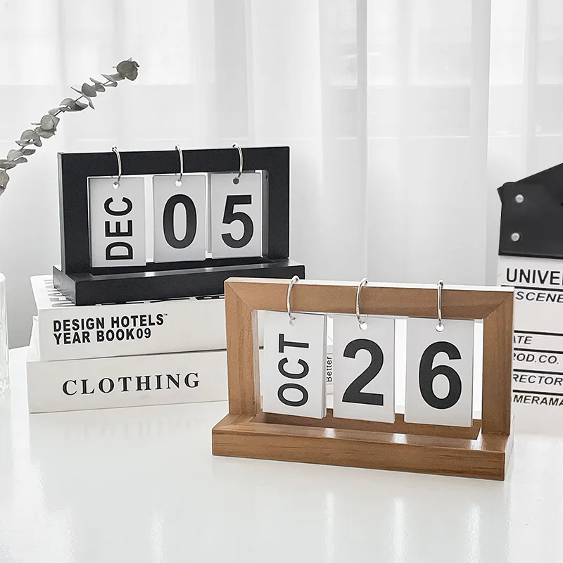 

Creative Wooden Flip Modern Calendar Minimalist Furnishings Bedroom Desktop Small Ornaments Study Desk Home Decoration
