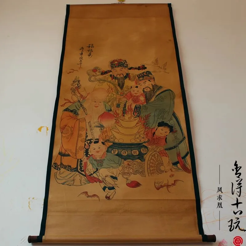 Редкие ручная роспись QingDyansty китайские картины с вертикальной осью, три богов удачи, процветания и долголетия. (art.: 3920cd333a3a2) - 3920cd333a3a2