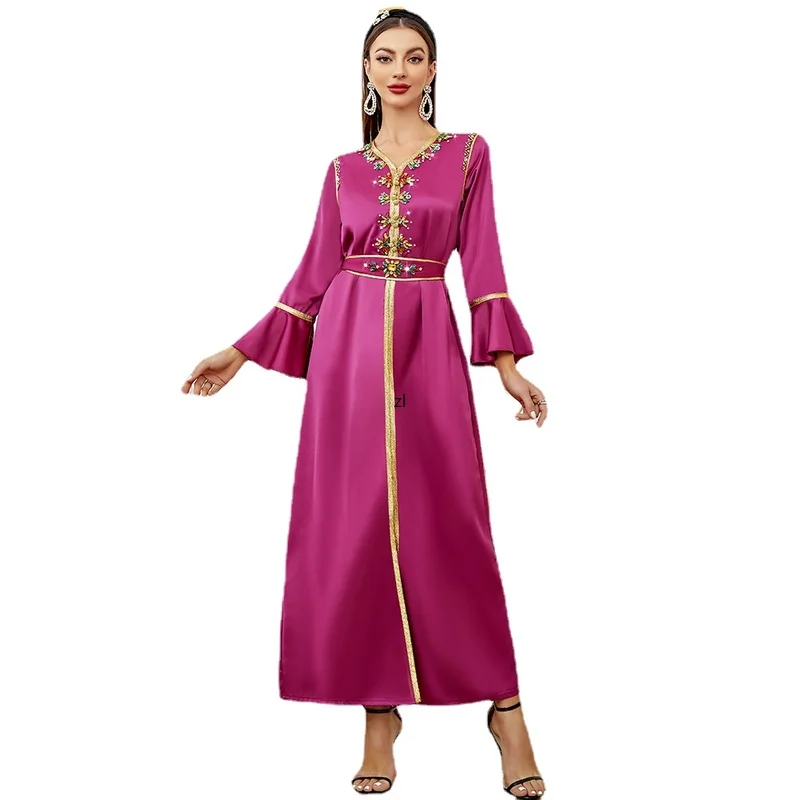 

Handsewn Diamond Moroccan Kaftan Muslim Women Islamic Dress Party Evening Long Arabic Dresses Dubai Abaya Saudi Islam Ramadan