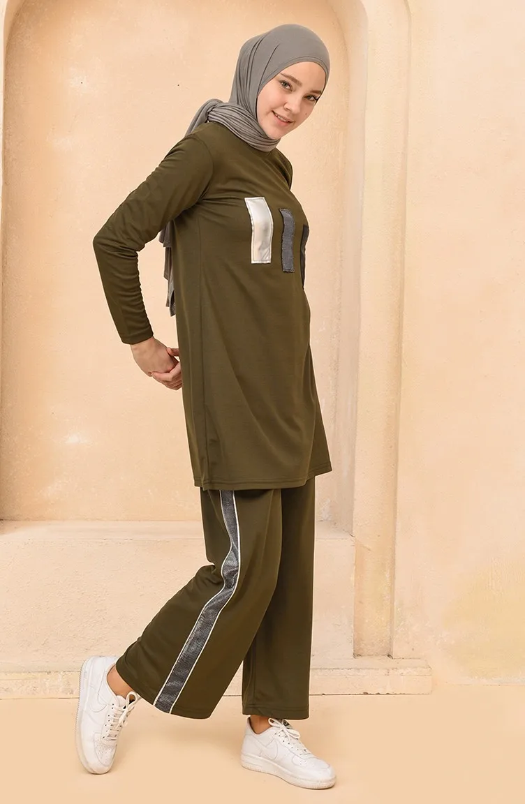 

New Fashion Glitter Stripe Tunic Pants Binary Suit Hijab Dress Turkey Dubai Muslim Dresses Ramadan Moroccan Kaftan Islamic