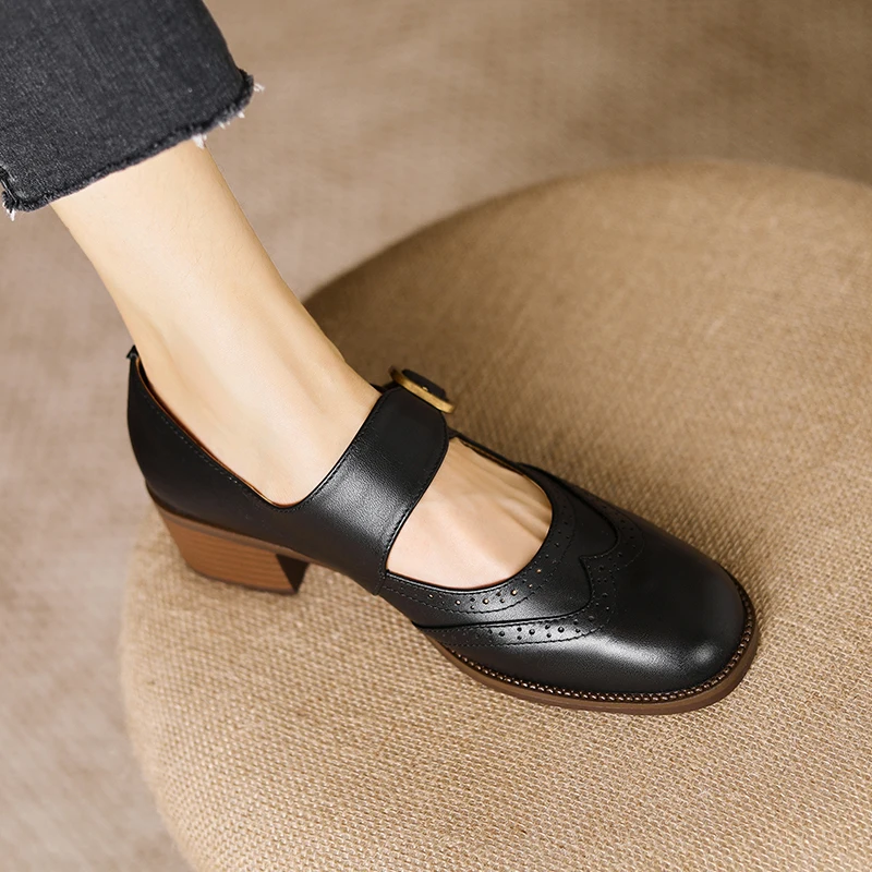 

Heihaian Single Shoes 2023 Summer New Retro Style Hong Kong Small Leather Shoes Round Head Shallow Mouth Mary Jane Shoes Women