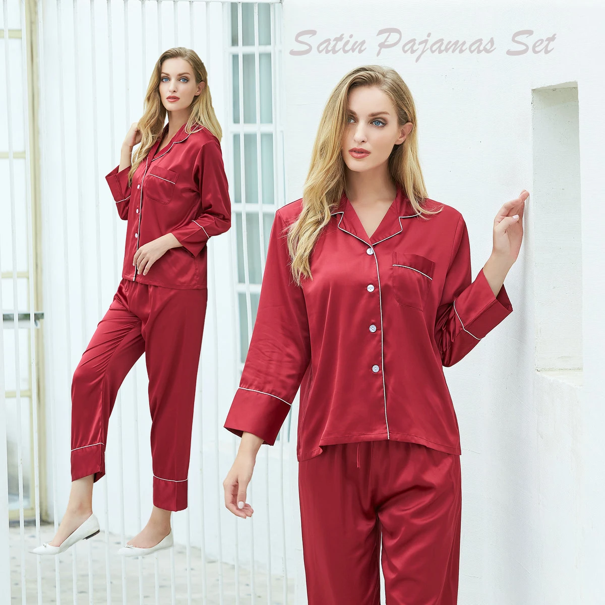 Pajamas For Women Home Suits Light Pink Wedding Pajamas For Bride Long Sleeve Silk Pajamas Full Length Pants