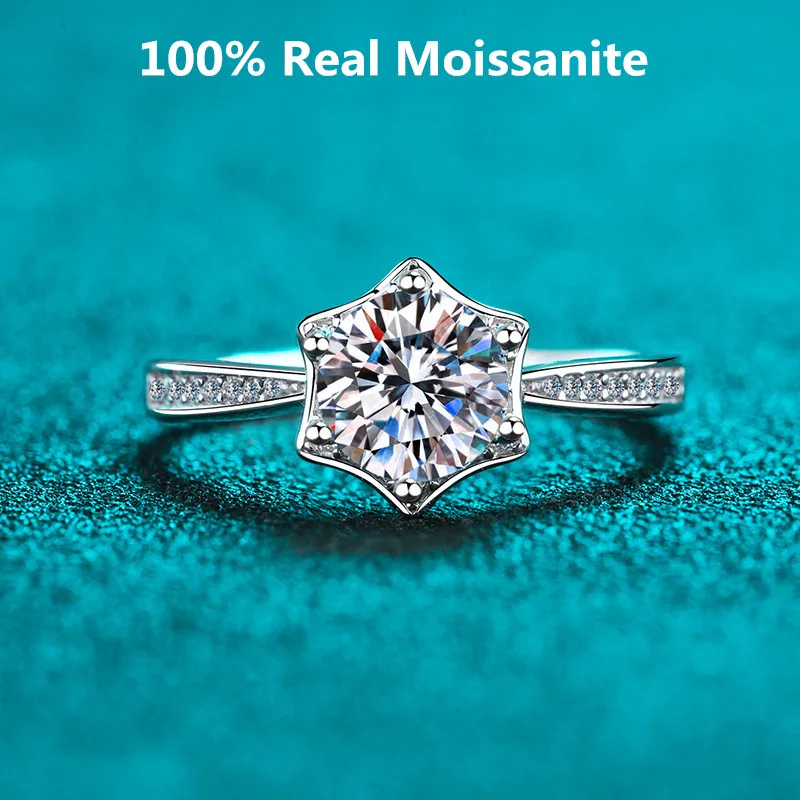 

100% Real Moissanite Engagement Rings 925 Sterling Silver Wedding Band VVS Brilliant Diamond Star Promise Ring Fine Jewelry