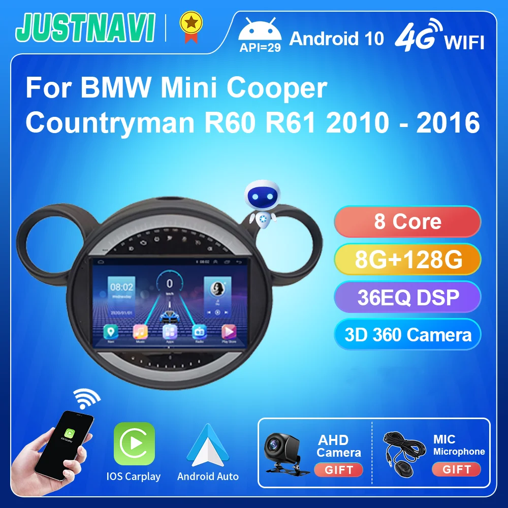 

JUSTNAVI Android 10.0 Car Radio For BMW Mini Cooper Countryman R60 R61 2010 - 2016 Video Player NAVI GPS Audio 4G 64G No 2Din