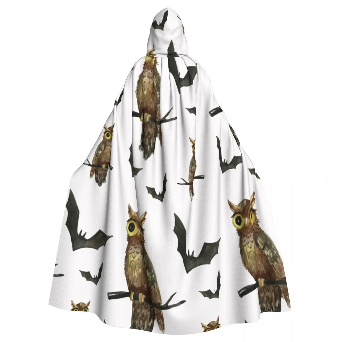 

Long Cape Cloak Halloween Owls Bats Pattern Hooded Cloak Coat Autumn Hoodies