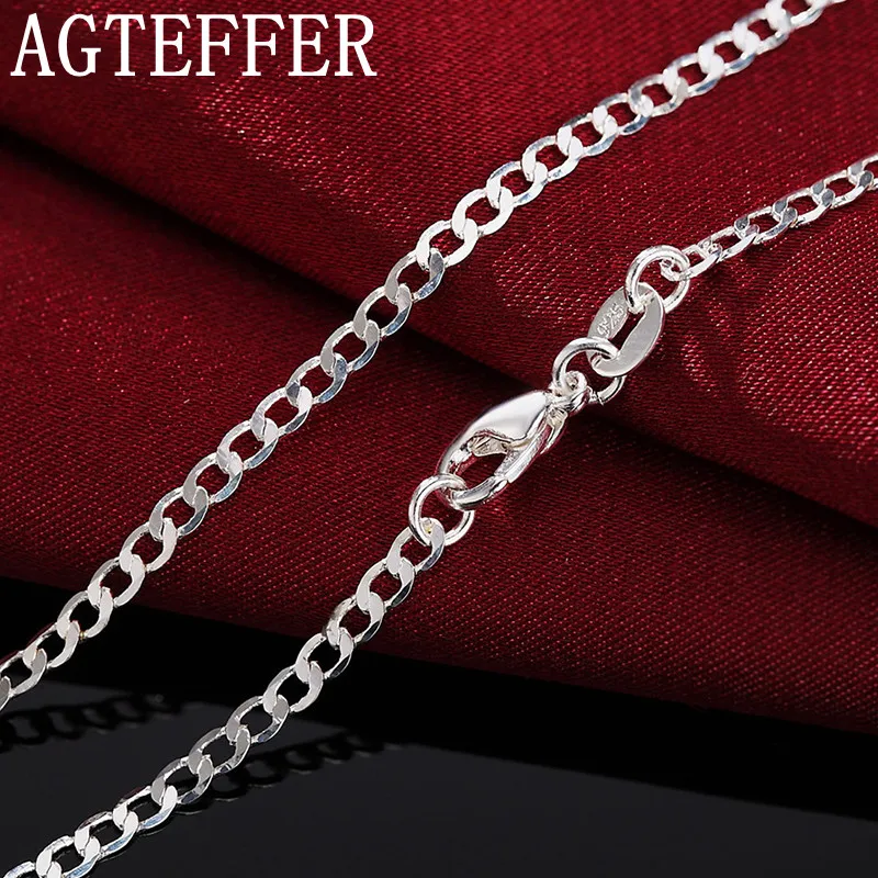 

AGTEFFER 925 Silver 4mm Flat Sideways Necklace Chain For Men Fashion Jewelry
