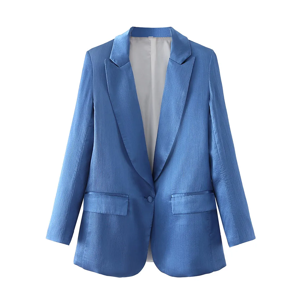 

Spring 2022 Women's Jacket Crease Design Effect Casual One Button Loose Long Sleeve Solid Color Blazer