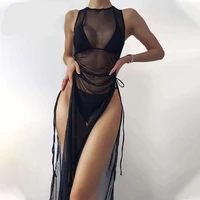 in x black 3 pieces set high neck swimwear female swimsuit cover ups for women skirts bikini halter triangle bathing suit 2021