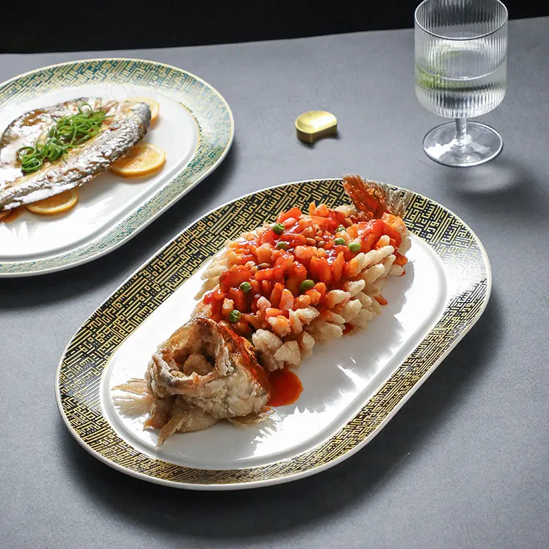 

Позолоченная керамическая тарелка, Современная прямоугольная обеденная тарелка ручной работы для гостиной, Настольная десертная тарелка для послеобеденного чая, кухонные столовые приборы