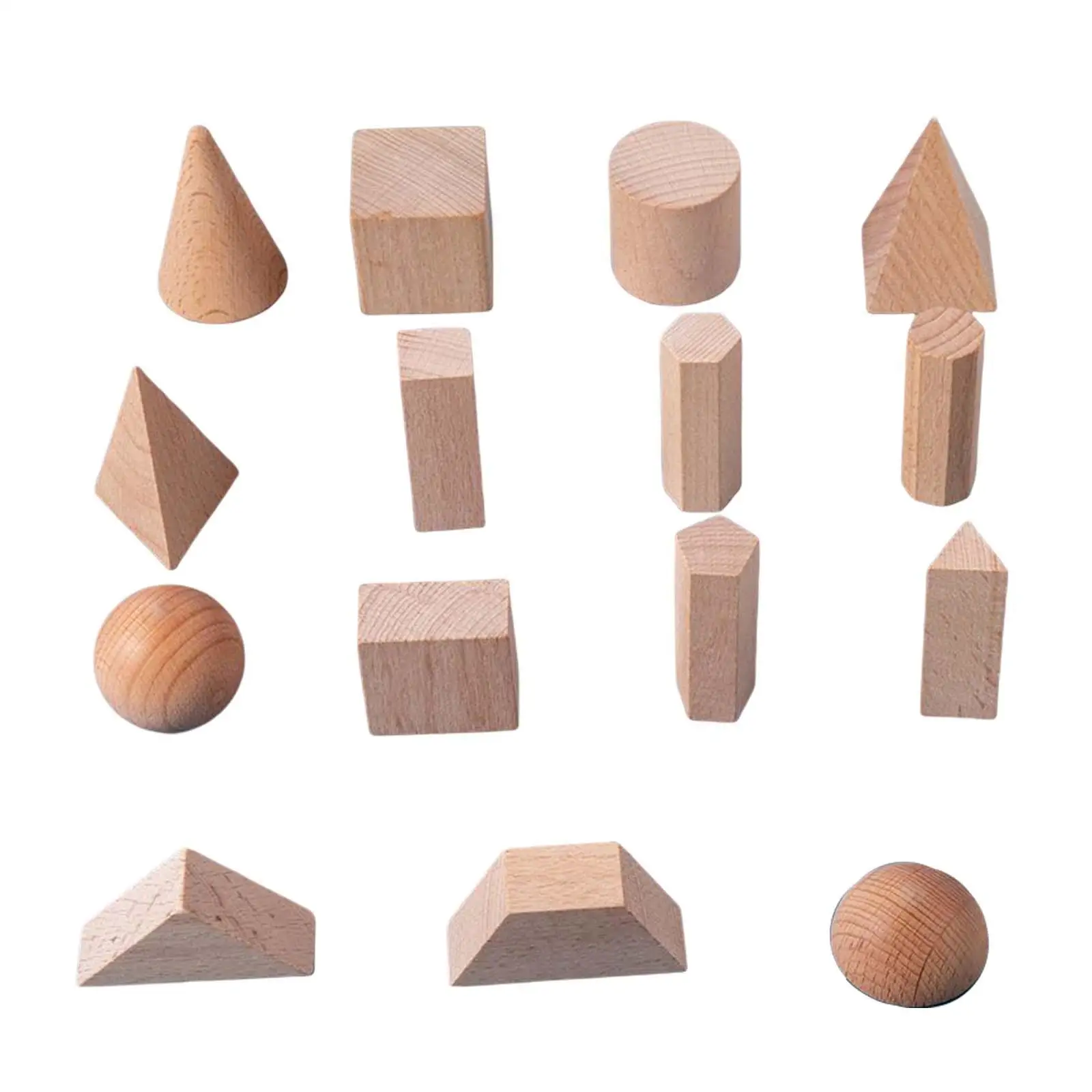 

15x Wood Geometric Solids 3D Shapes Learning Education Math Toys Stacking Toy for Kids Toddler Babies Ages 2+