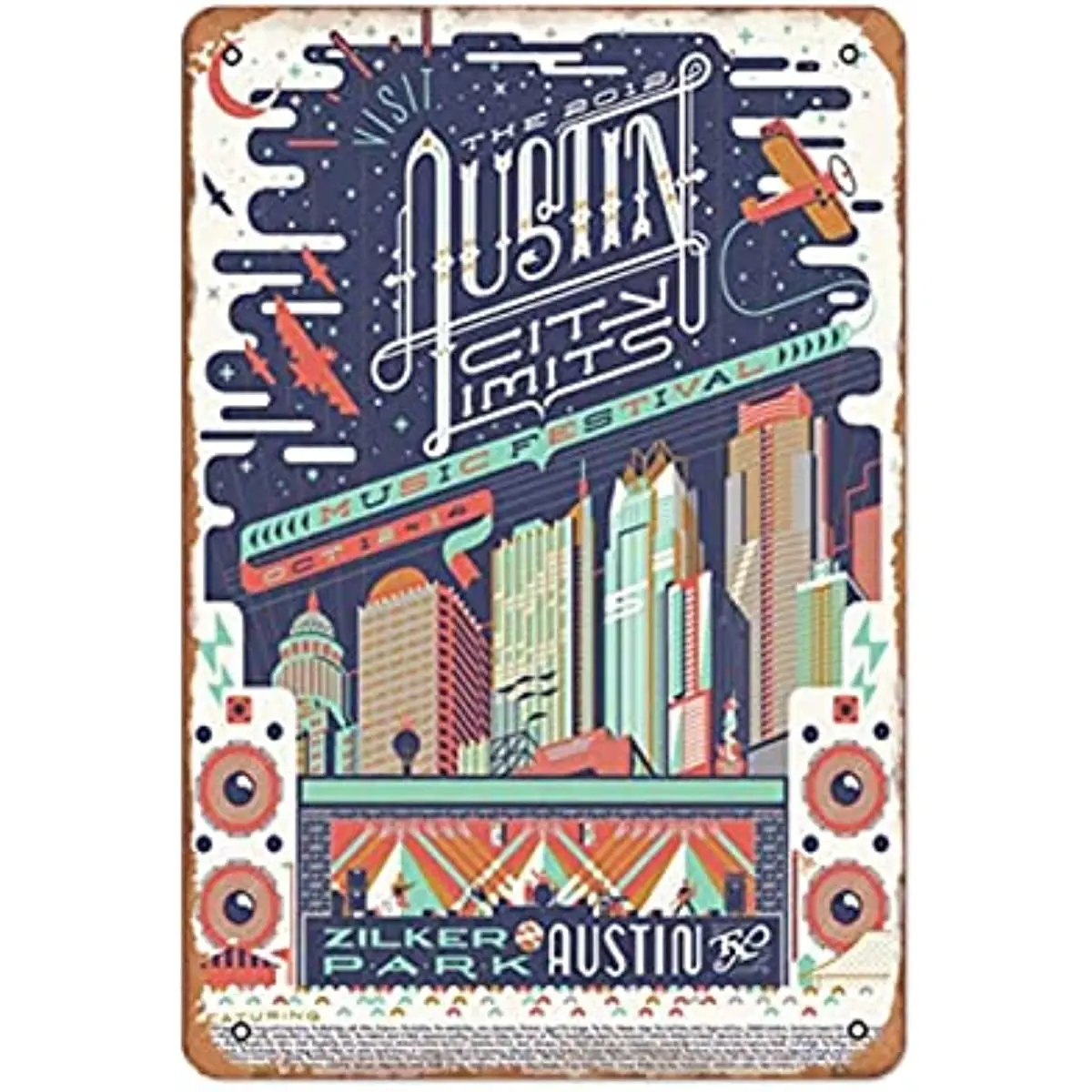 

Metal Tin Sign Vintage Austin City Limits Festival Zilker Park for Home, Living Room, Garden, Bedroom, Office, Hotel, Cafe