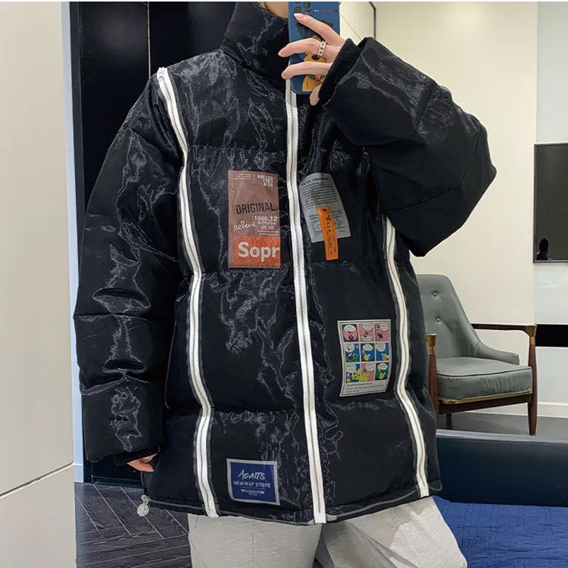 Winter New Men Padded Cotton Jacket Coat Oversized 4XL Outerwear Unisex Warm Quilted Parka Japanese Basic Puffer Jacket Men