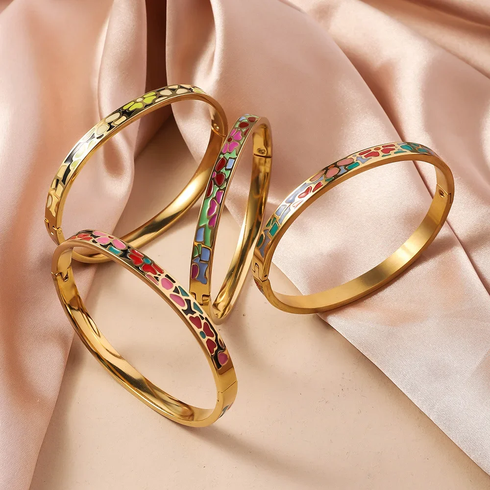 Браслет из титановой стали с эмалью Женский изящный ювелирный браслет