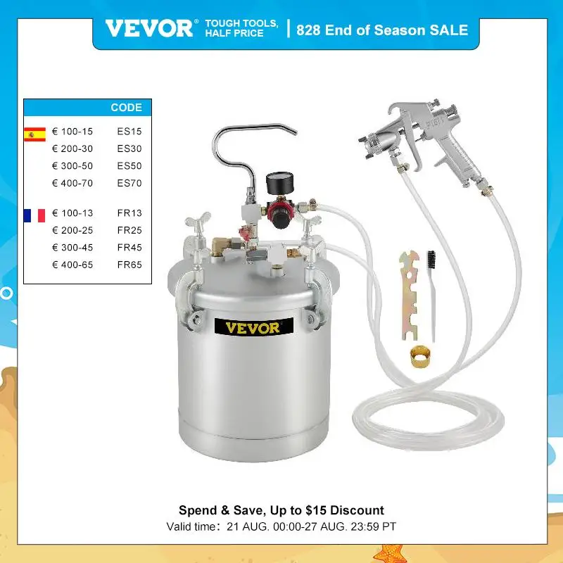 VEVOR 10L / 2.5 Gallon Pressure Paint Pot Sprayer Tank with 