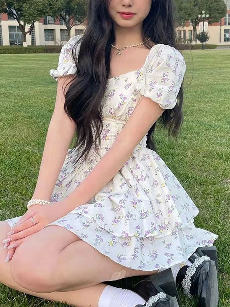 QWEEK 2023 Летнее цветочное платье для женщин Mori Повседневное с запахом Лавандовый