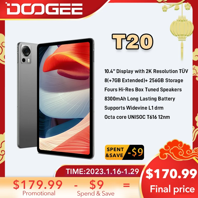  DOOGEE T20 Tablet 10.4"  2K TÜV Certified Display 8GB+256GB Octa Core Widevine L1 Four Hi-Res Speakers 8300mAh 