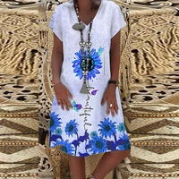 new fashion women sunflower print casual loose short sleeve dress soft and thin plus size v neck dress for summer xs 8xl