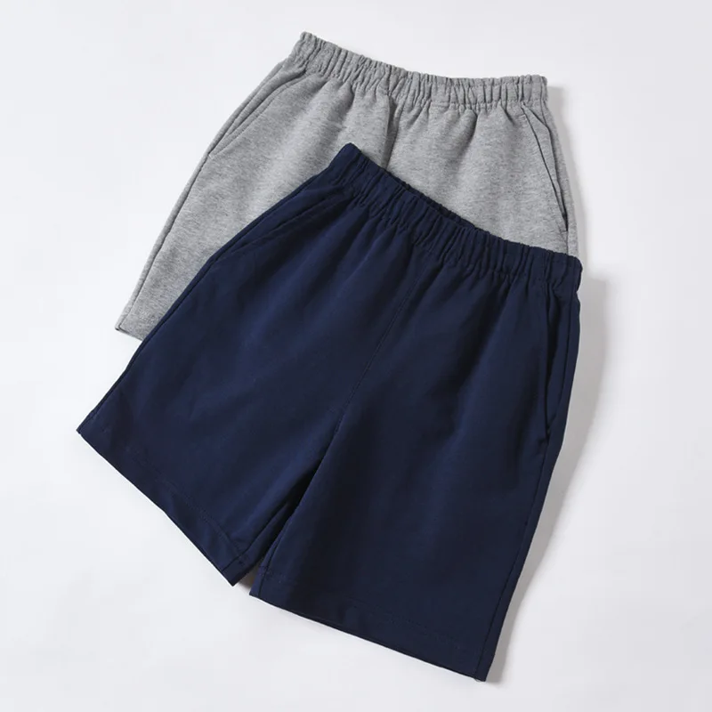 

Cotton Teenage School Boys Shorts Summer Children Solid Color Elastic Waist Sport Pants Pupil Knit Sportwear Short Grey/blue New
