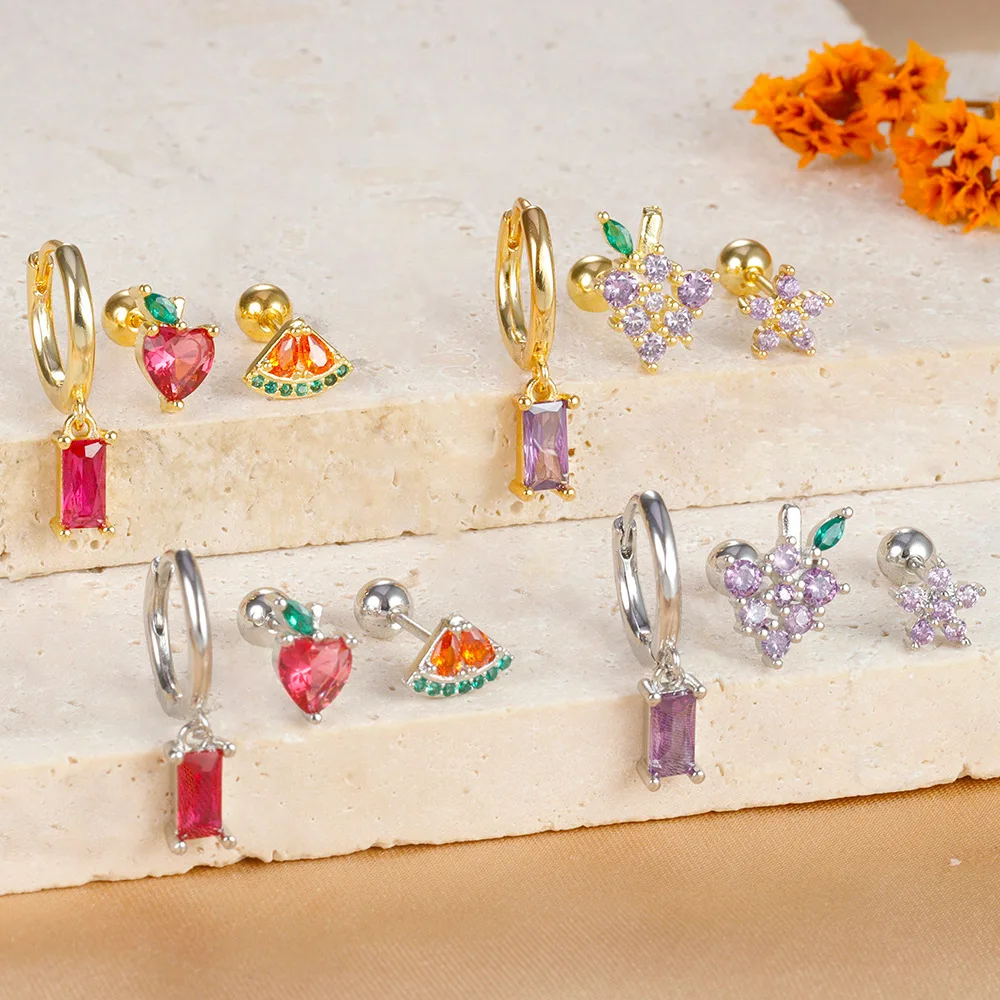 3 шт. серьги-гвоздики в виде фруктов