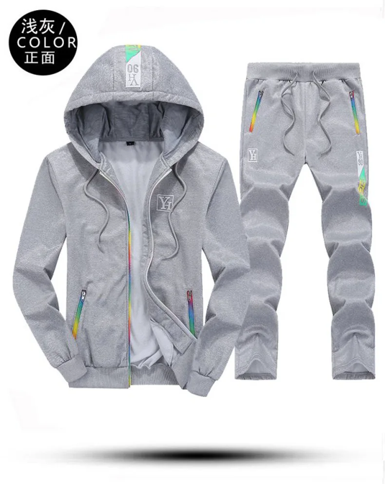 Spring Tracksuit Men Sets Autumn Solid Color Hooded Cardigan Jacket+ Sport Pants Casual Sportswear Suits Mens 2 Piece Track Sui