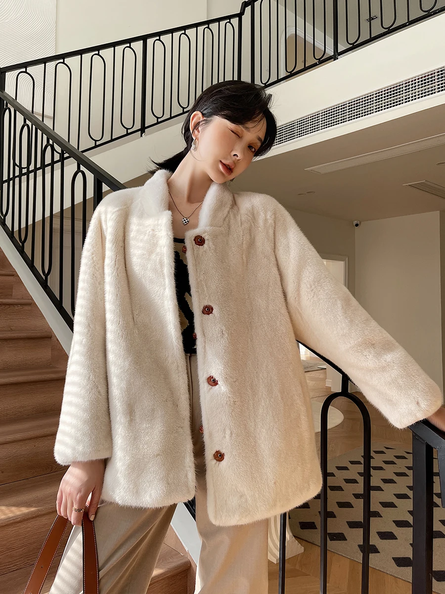 Double-Sided Chinese Style Mink Fur Coat for Women Young Marten Overcoats Short New Winter