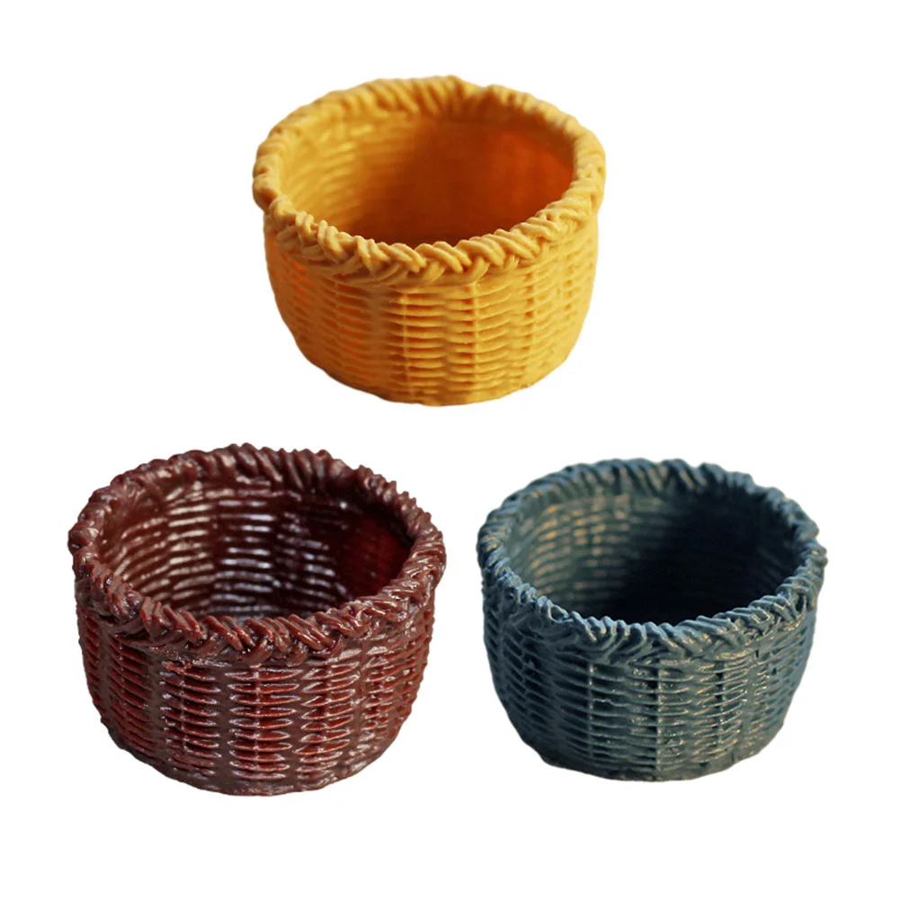 

3 Pcs Mini Basket Resin Model Woven Baskets Small Storage Micro Scene Home Accessories