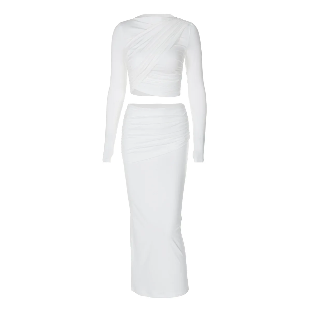 Элегантный комплект с юбкой для женщин футболки длинными рукавами и макси-юбка