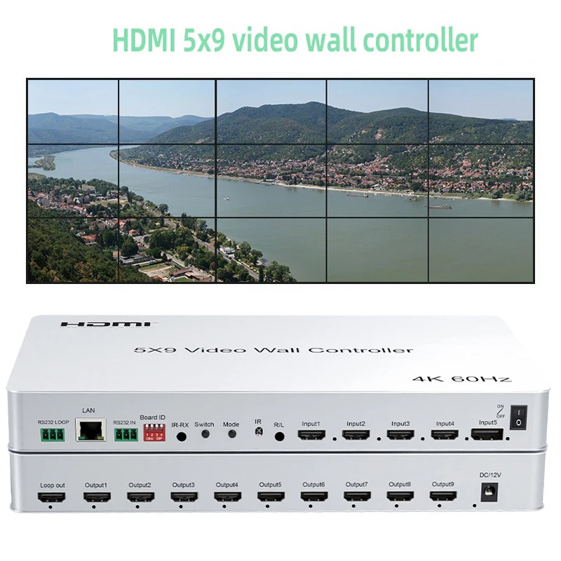 

Настенный видеоконтроллер 5X9 1x1 1x2 1x3 2x2 2x3 3x3 2x4 HDMI 4K @ 60 Гц, комбинированный процессор для ТВ с портом HDMI + DP RS232 пульт дистанционного управления