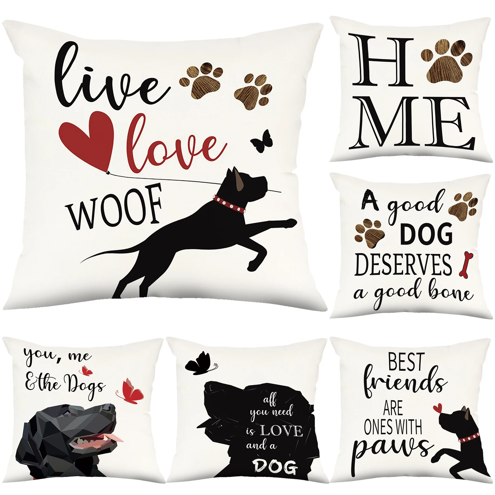 

Love Dog Figure Flannel Cushion Cover Text Simple Love Dog Design Living Room Bed Sofa Cushion Cover Home Decor Wholesale