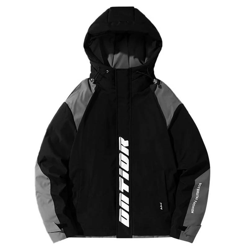 

Куртка мужская утепленная с капюшоном, модная уличная куртка в стиле пэчворк с надписью, Повседневная Свободная верхняя одежда в стиле унисекс, цвета хаки, зима