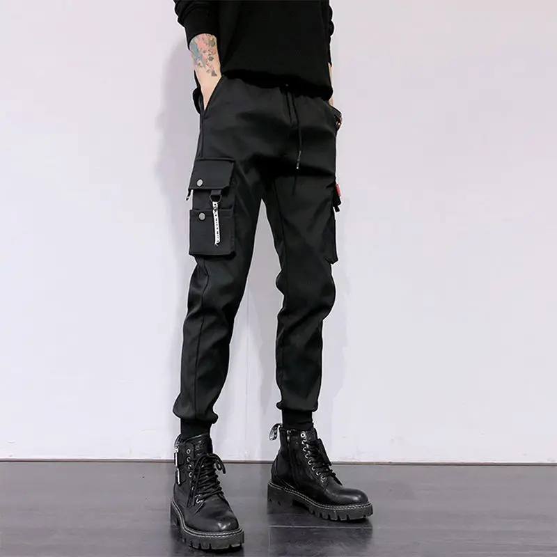 Summer Functional Overalls Men's Fashion Brand Multi-Pocket Hip-Hop Ankle-Tied Pants Loose Trendy Thin Korean Style Casual Pants
