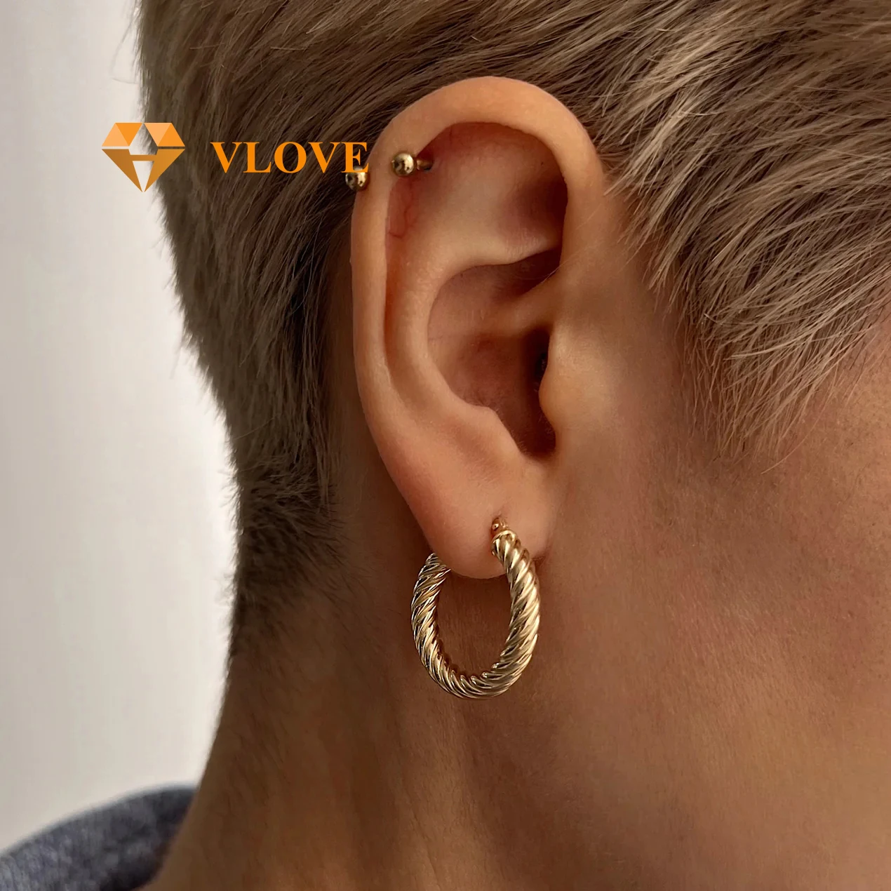 Серьги-кольца VLOVE ручной работы золото 14 карат 25 мм