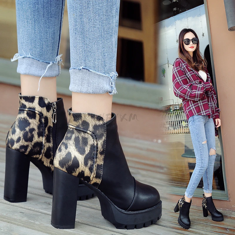 Spring And Autumn Women's Shoes Boots Thick Heel Female British Style Ladies Boots Single High-heeled Boots Ankle-length Female