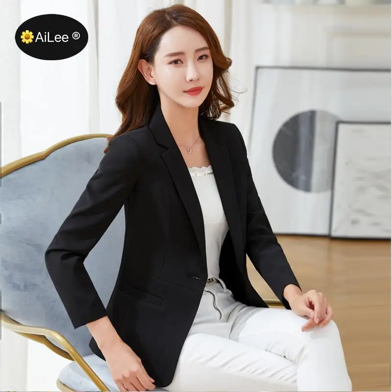 Elegant Chic Loose Light Blue Women Blazer Autumn Single Buttons Female Suit Jacket Full Sleeve Outwear Blazer Femme