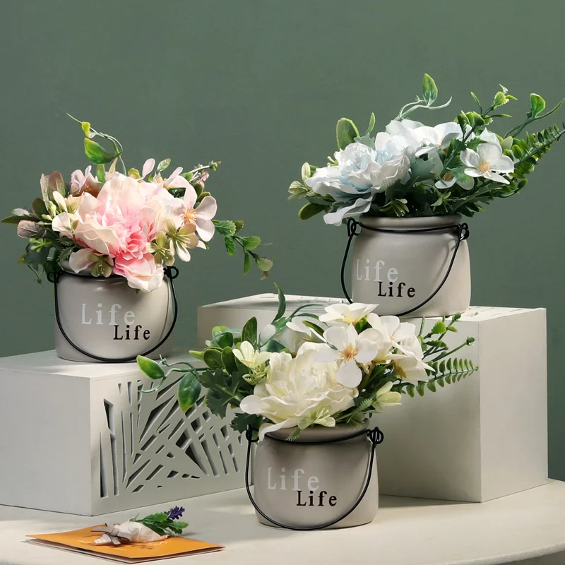 

ceramic Hydrangea fake flower potted home living room wine cabinet decoration artificial flower plant ornaments