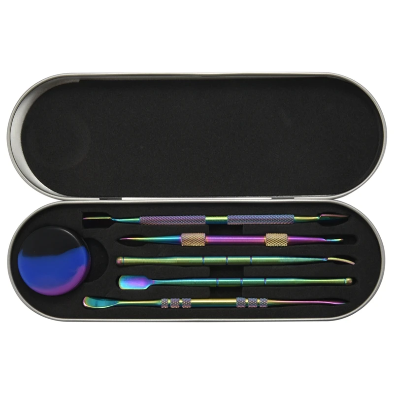 

10Pcs Wax Carving Tool Set, Rainbow Stainless Steel Concentrate Double-Ended Wax Sculpting Tools With Silicone Container
