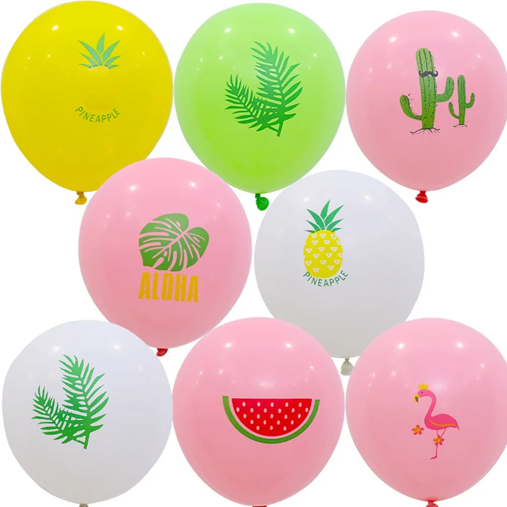 

10pcs 12inch Hawaiian Summer Latex Party Balloons Luau Tropical Theme Globos Flamingo Pineapple Palm Leaves Round Ballons Air