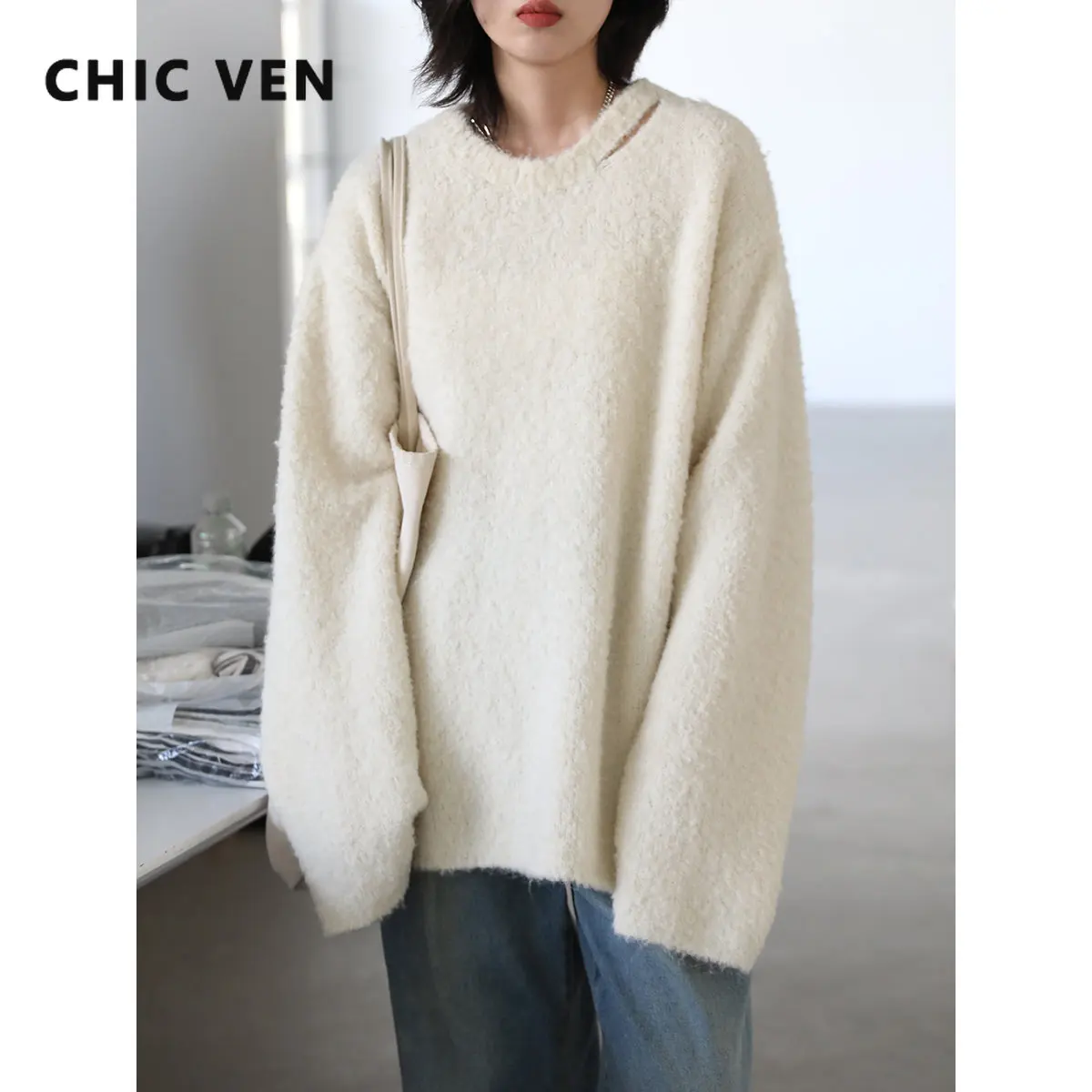 Женские свитера CHIC VEN, Повседневные вязаные джемперы с вырезом кокон, свободные мягкие теплые женские пуловеры, Осень-зима 2022