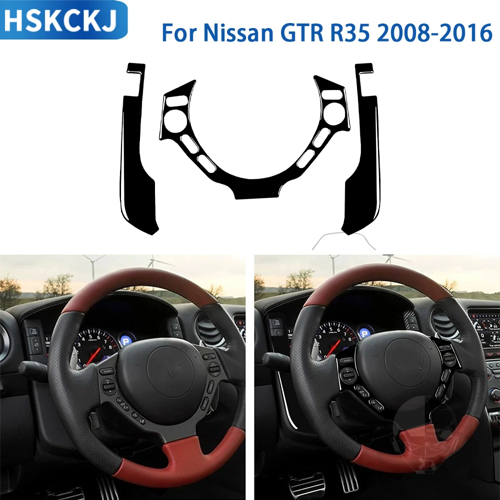 

For Nissan GTR R35 2008-2016 Accessories Car Interior Steering Wheel Panel Trim Sticker Gloss Black Plastic