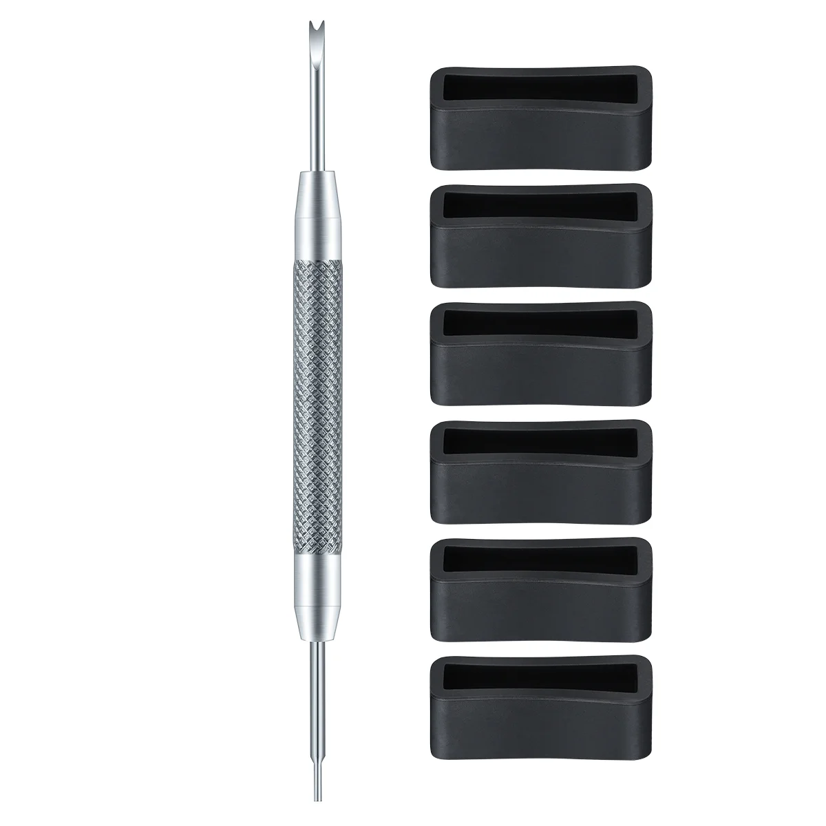 

6 шт. 20 мм Сменные Силиконовые петли для ремешка часов UKCOCO с ремонтным инструментом (черный)