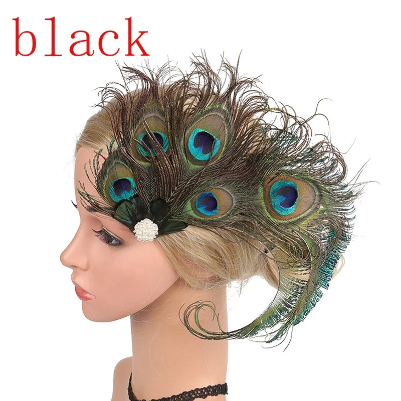 Вуалетка в виде павлиньих перьев 1920s головной убор Свадебная заколка для волос