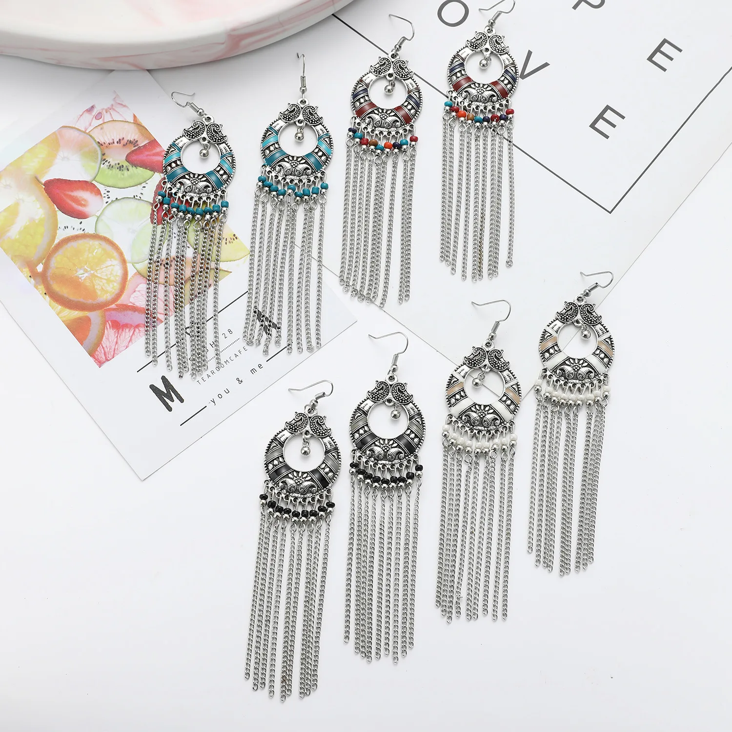 

New 2022 Vintage Bohemian Long Alloy Chain Tassel Earrings Vintage Ethnic Style Earrings