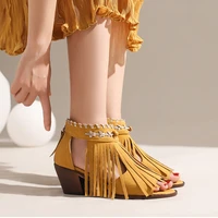 new 2022 wedge tassel women sandals fashion high heels back zip open toe bohemia womens sandals casual office shoes