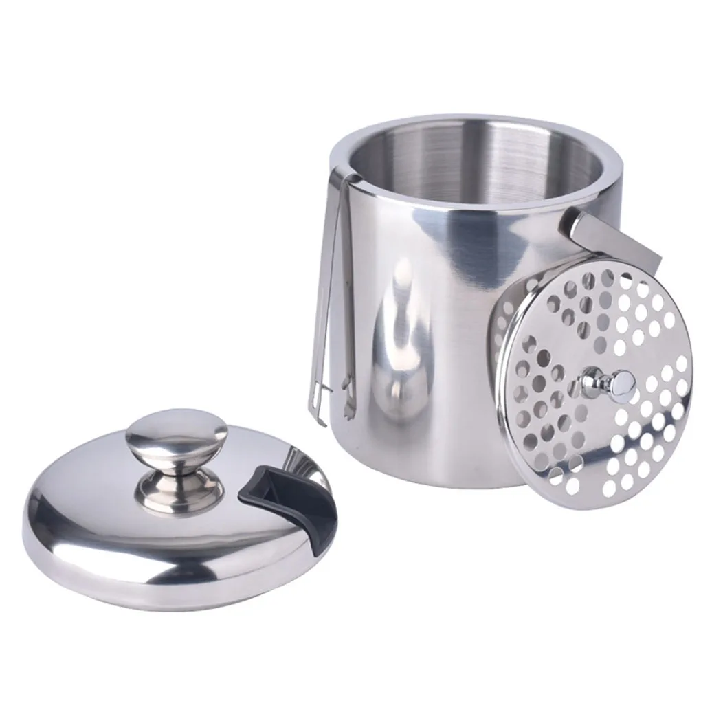 

Insulated Double Wall Ice Bucket with Tong and Ice Strainer Stainless Steel Party Champagne Beverage Bucket