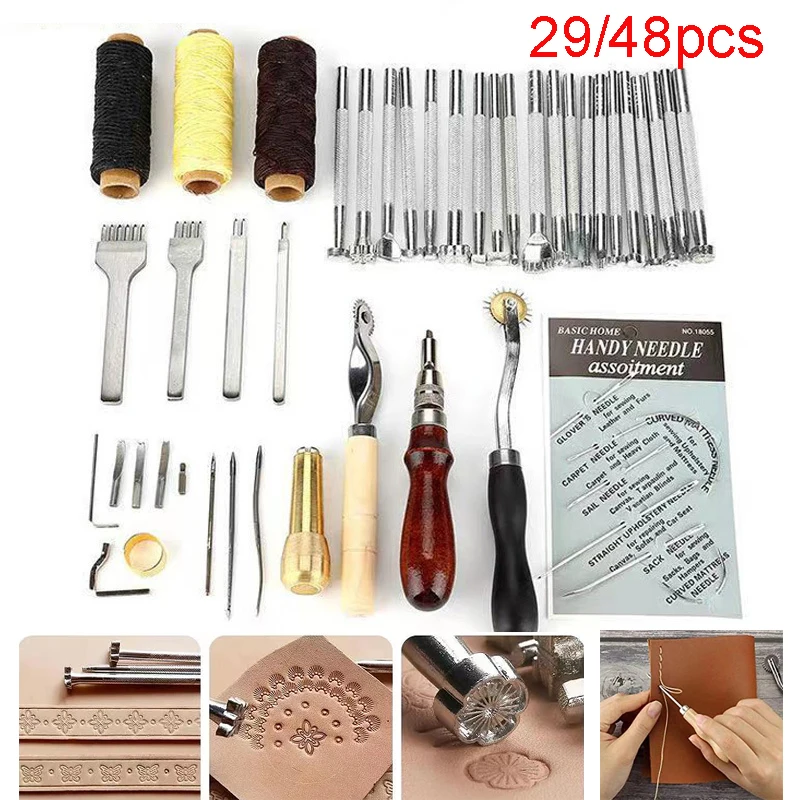 

29/48 шт. профессиональный набор для ремонта кожаных инструментов ручная швейная строчка Дырокол резьба аксессуары для рабочего седла набор инструментов DIY