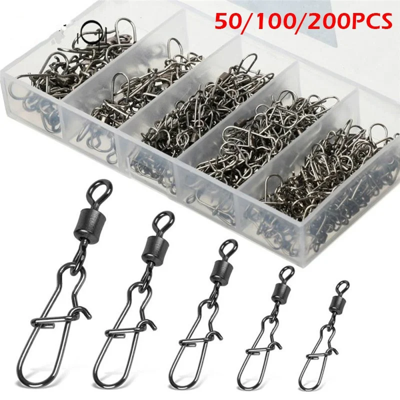 

50/100/200Pcs Set Fishing Connector Swivels Interlock Pin Snap Rolling Swivel for Fishhook Lure Carp Fishing Accessories