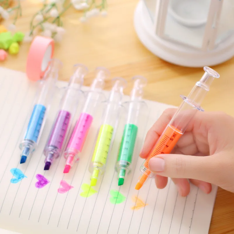 

6Pcs Novelty Highlighter Pen Marker Stationery Syringe Highlighter Needle Tube Watercolor Writing Painting Pen