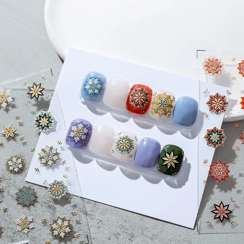 

Warm Color Bohemia Manicure Stickers 5D Embossed Retro Imitation Painted Nail Art Sticker French Elegant Back Glue Nails Decals